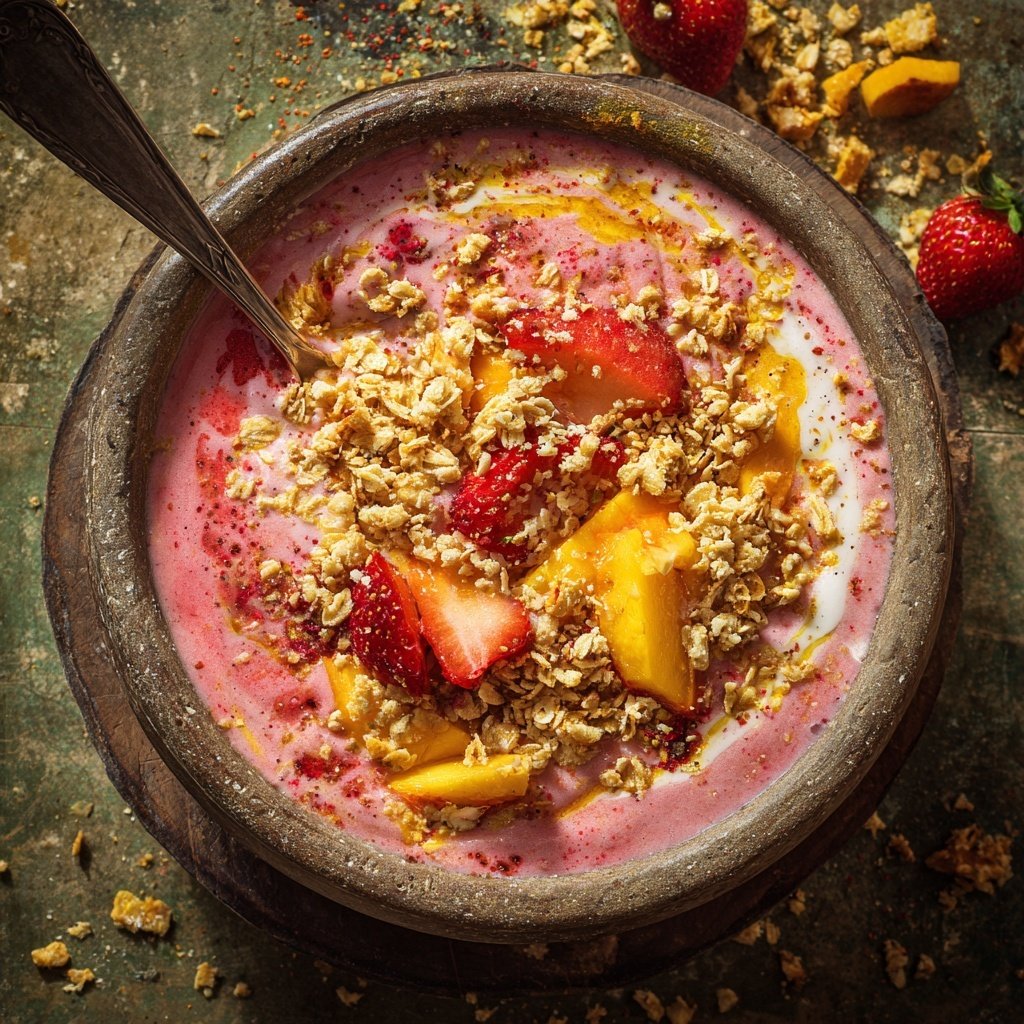 Strawberry Peach Smoothie Bowl